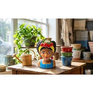 Large Ceramic Fruit lady headvase planter Multi 9" tall Strawberry Island Girl